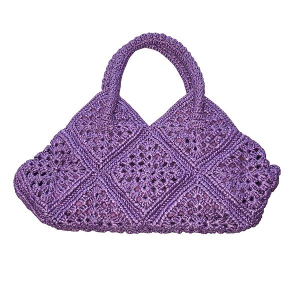Yvette's Bag Womens Purple Crochet Handbag Top Handle Boho Lined Magnetic Snap - Picture 2 of 9